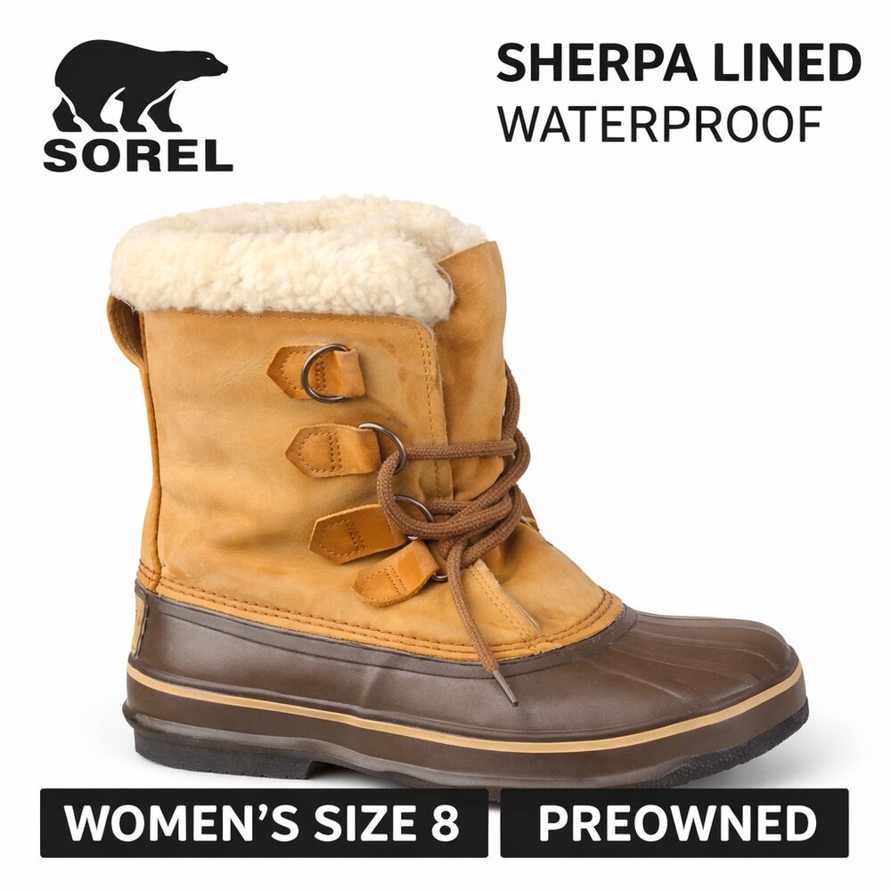 Sorel Women’s Snow Boots Size 8 Sherpa Lined Waterproof Winter Ski Outdoor Lace